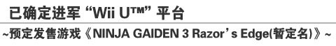 已确定进军“Wii U™”平台～预定发售游戏《NINJA GAIDEN 3 Razor’s Edge(暂定名)》～
